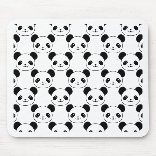 Kawaii Panda Muster in Schwarzweiß Mousepad (Vorne)