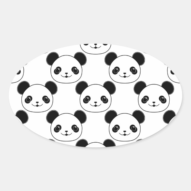 Kawaii Panda Muster in Schwarzweiß Ovaler Aufkleber (Vorderseite)