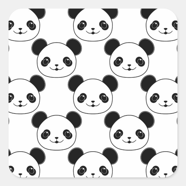 Kawaii Panda Muster in Schwarzweiß Quadratischer Aufkleber (Vorderseite)