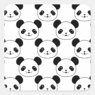 Kawaii Panda Muster in Schwarzweiß Quadratischer Aufkleber