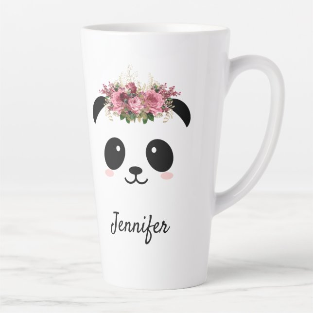 Kawaii Panda niedliche Blumenkönigin personalisier Milchtasse (Rechts)