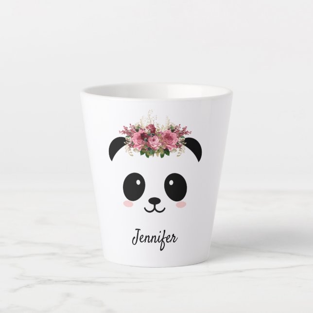 Kawaii Panda niedliche florale personalisierte Lat Milchtasse (Vorderseite)