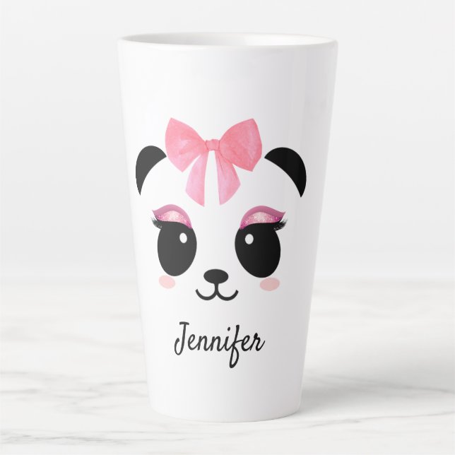 Kawaii Panda niedliche Wimpern personalisiert Milchtasse (Vorderseite)