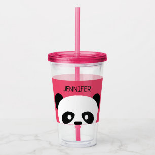 Kawaii Panda-niedliches Kinderrosa personalisiert Acryltrinkbecher
