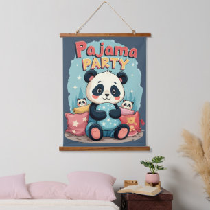 Kawaii Panda Pyjama-Party Cozy Übernachtung Ästhet Wandteppich Mit Holzrahmen