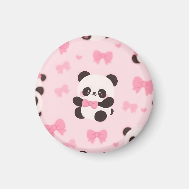Kawaii Panda Rosa Schleifenmuster Magnet (Vorne)