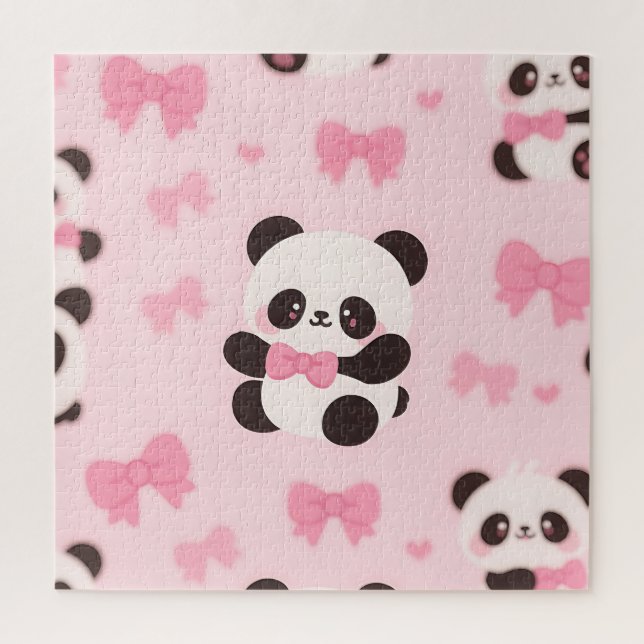 Kawaii Panda Rosa Schleifenmuster Puzzle (Vertikal)