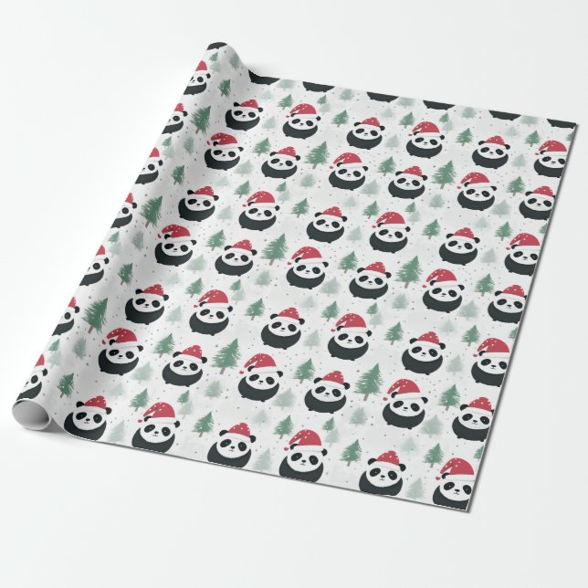Kawaii Panda Santa Winter Ferienmuster Geschenkpapier (Ungerollt)