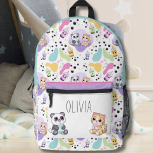 Kawaii Panda & Tiger Bubble Tea Kinder Bedruckter Rucksack