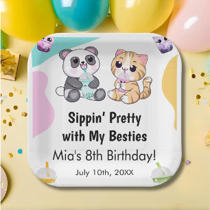 Kawaii Panda & Tiger Bubble Tee Kindergeburtstag Pappteller