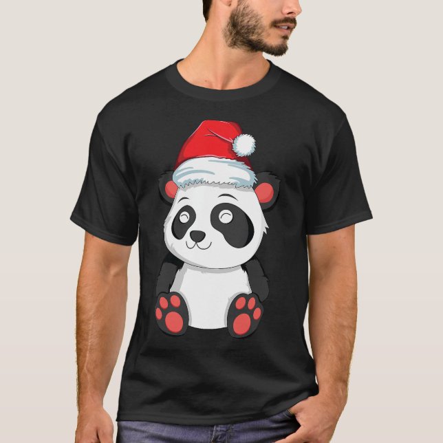 Kawaii Panda Weihnachts-Weihnachtsmannmütze Xmas B T-Shirt (Vorderseite)