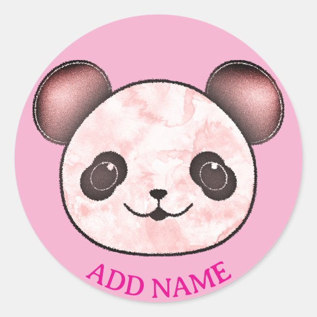 Kawaii Panda Zeichnend in Rosa Runder Aufkleber (Vorderseite)