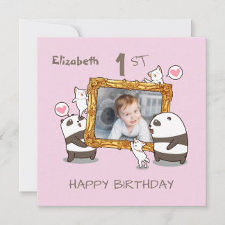 Kawaii Pandas und Katzen Foto Rahmen 1. Geburtstag