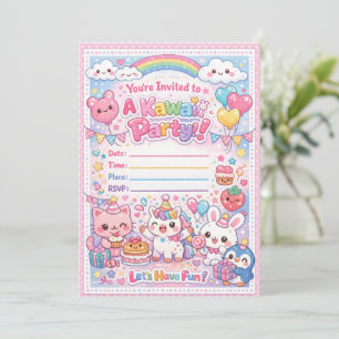 Kawaii Party-Einladung – Süße Pastell-Geburtstagsf Einladung