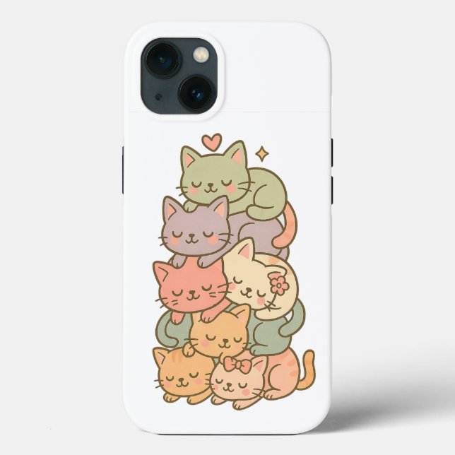 Kawaii Pastel Cat Stack Sleepy Sticker Case-Mate iPhone Hülle (Rückseite)