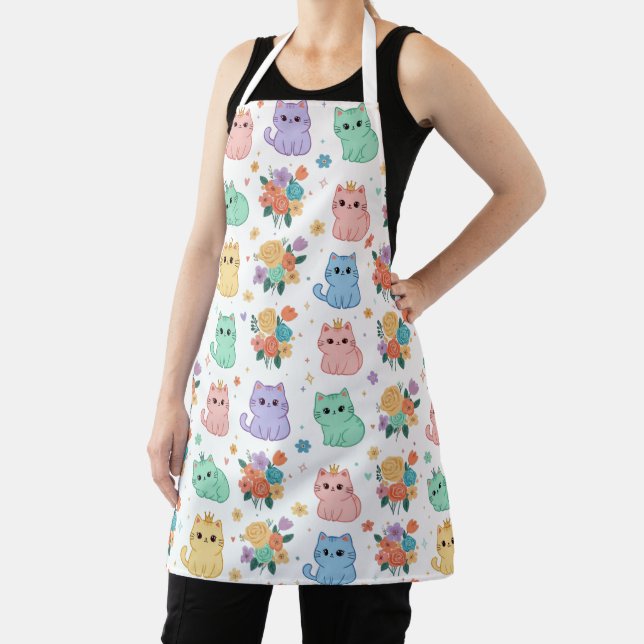 Kawaii Pastel Cats and Flowers Pattern Apron Schürze (InSitu)