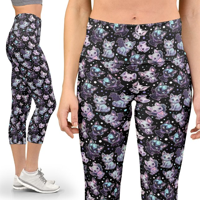 Kawaii Pastel Goth Cat-Bat Harajuku Yoga Capri Leggings (Von Creator hochgeladen)