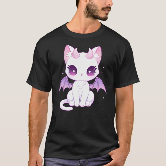Kawaii Pastel Goth Creepy Cute Witchy Demon Winged T-Shirt (Vorderseite)
