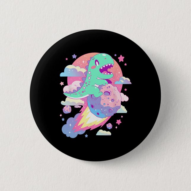Kawaii Pastel Goth Creepy Niedlich Chibi Dinosaur  Button (Vorderseite)