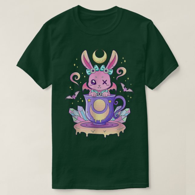 Kawaii Pastel Goth Cute Creepy Bunny In Teacup  T-Shirt (Design vorne)