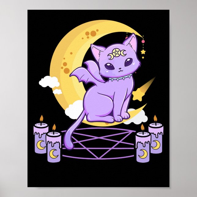 Kawaii Pastel Goth Niedlich Creepy Black Cat Poster (Vorne)