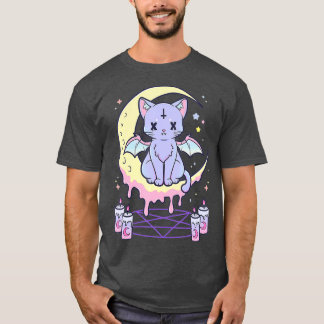 Kawaii Pastel Goth Niedlich Creepy Black Cat T-Shirt