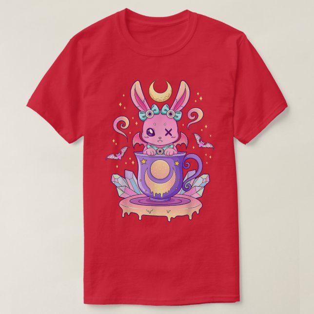 Kawaii Pastel Goth Niedlich Creepy Bunny Teacup T-Shirt (Design vorne)