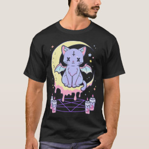 Kawaii Pastel Goth Niedlich Creepy Occult Cat T-Shirt