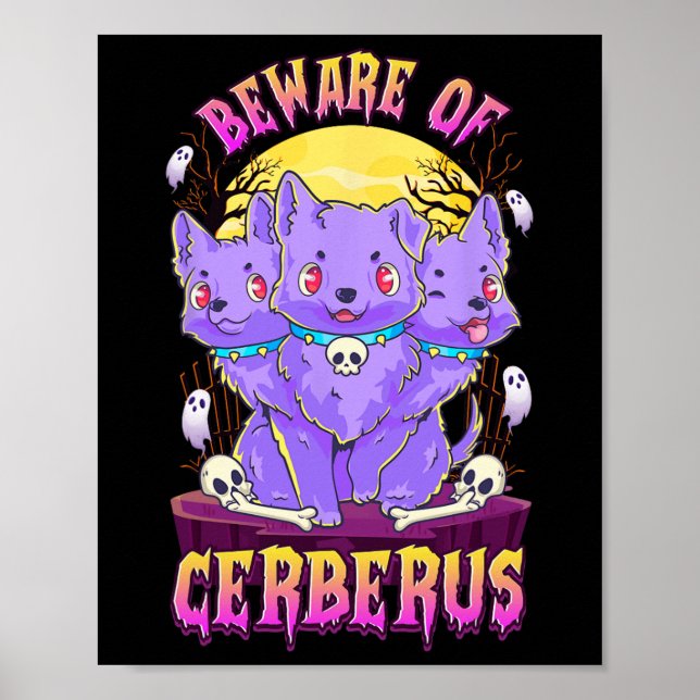 Kawaii Pastel Goth Niedliche Creepy 3-köpfige Dog  Poster (Vorne)