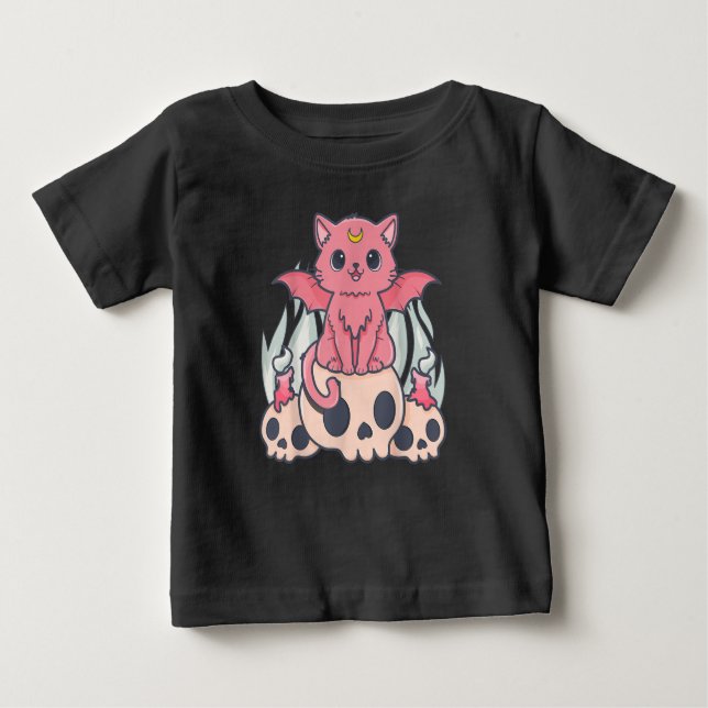 Kawaii Pastel Goth Niedliche Creepy Demon Cat and  Baby T-shirt (Vorderseite)