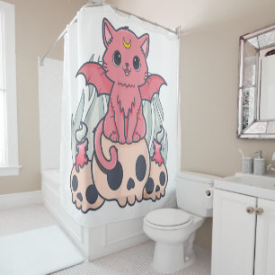 Kawaii Pastel Goth Niedliche Creepy Demon Cat and Duschvorhang
