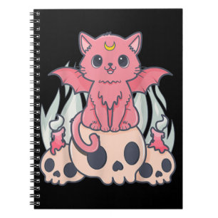 Kawaii Pastel Goth Niedliche Creepy Demon Cat and Notizblock