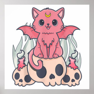 Kawaii Pastel Goth Niedliche Creepy Demon Cat and Poster
