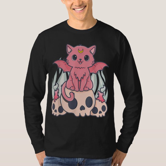 Kawaii Pastel Goth Niedliche Creepy Demon Cat and  T-Shirt (Vorderseite)