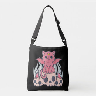 Kawaii Pastel Goth Niedliche Creepy Demon Cat and  Tragetaschen Mit Langen Trägern