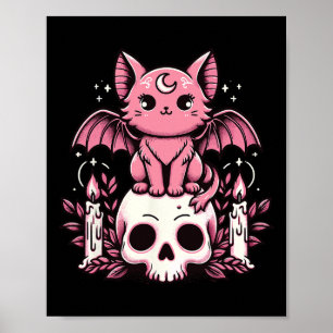 Kawaii Pastel Goth Niedliche Creepy Katze Bat Skel Poster