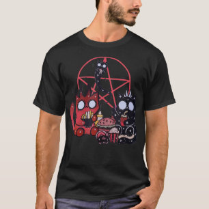 Kawaii Pastel Goth Niedlicher Dämon Katzen Pentagr T-Shirt