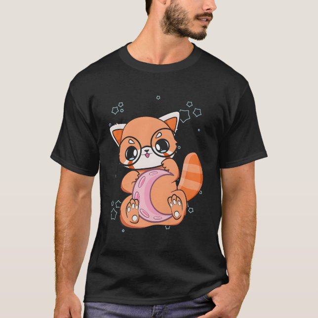 Kawaii Pastel Goth Red Panda Chibi Anime Moon T-Shirt (Vorderseite)