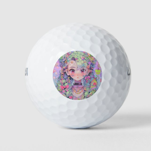 Kawaii Pastel Harajuku Anime Girl mit Braids Golfball (Vorderseite)