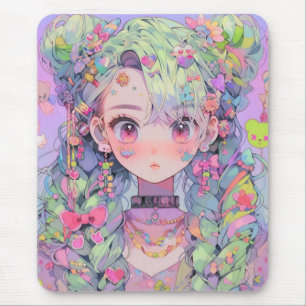 Kawaii Pastel Harajuku Anime Girl mit Braids Mousepad
