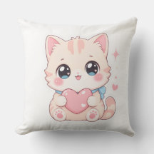 Kawaii Pastel-Katze Rosa Herz Outdoor-Kissen