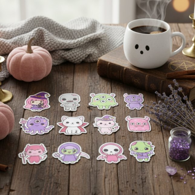 Kawaii Pastel Monster Mash Sticker Pack (Adorable Ghouls, Witches & Critters)