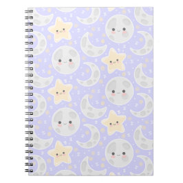 Kawaii Pastel Moon Star Lilac Pattern Notizblock