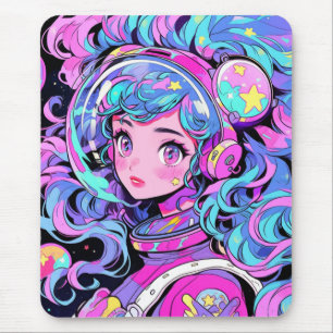 Kawaii Pastel Pink und Blue Space Anime Girl Mousepad