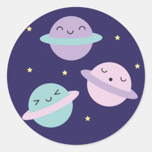 Kawaii Pastel Planets Runder Aufkleber