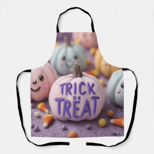 Kawaii Pastel Pumpkins mit Trick oder Treten Text Schürze