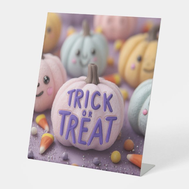 Kawaii Pastel Pumpkins mit Trick oder Treten Text Sockelschild (Vorderseite)