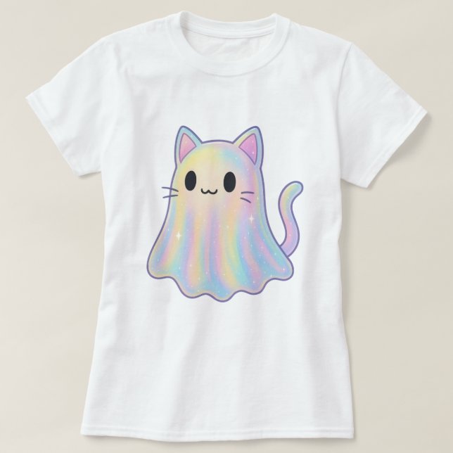 Kawaii Pastel Rainbow Cat Ghost | Spooky Ästhetik T-Shirt (Design vorne)