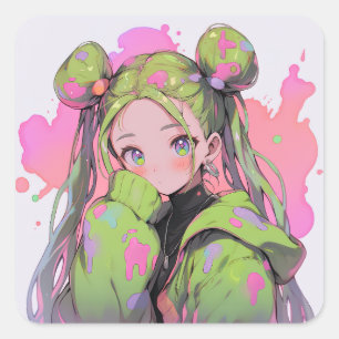 Kawaii Pastel Spritzer Anime Girl Quadratischer Aufkleber