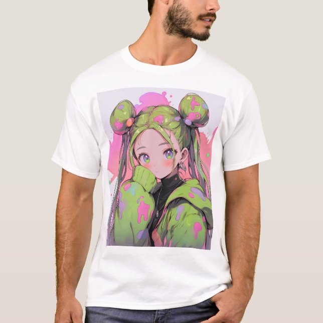 Kawaii Pastel Spritzer Anime Girl T-Shirt (Vorderseite)